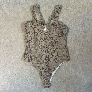 GB Halter Snake Patterned Tan Bodysuit Large
